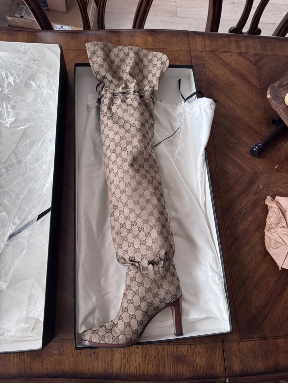 Gucci Beige GG Monogram Over-the-Knee Slouch Boots - Picture 12 of 16